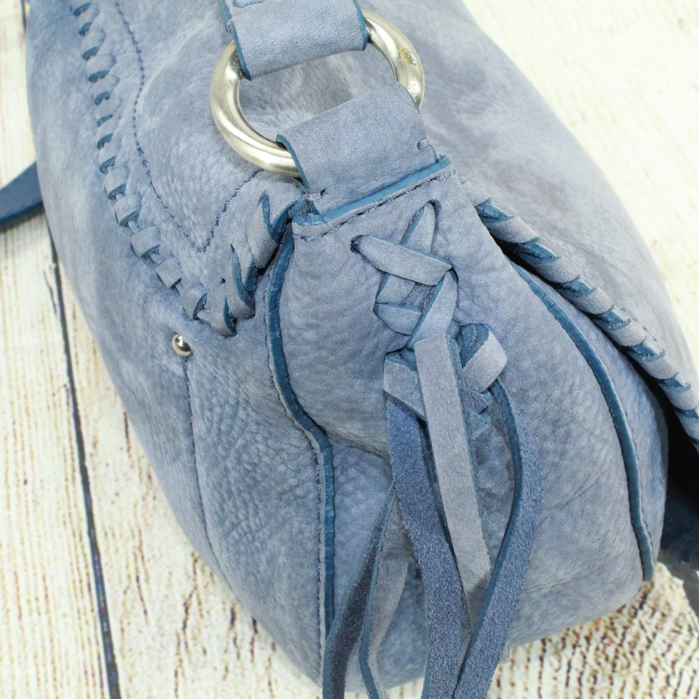 Cole Haan Blue Suede Flap Crossbody Purse Shoulder - Picture 6 of 11